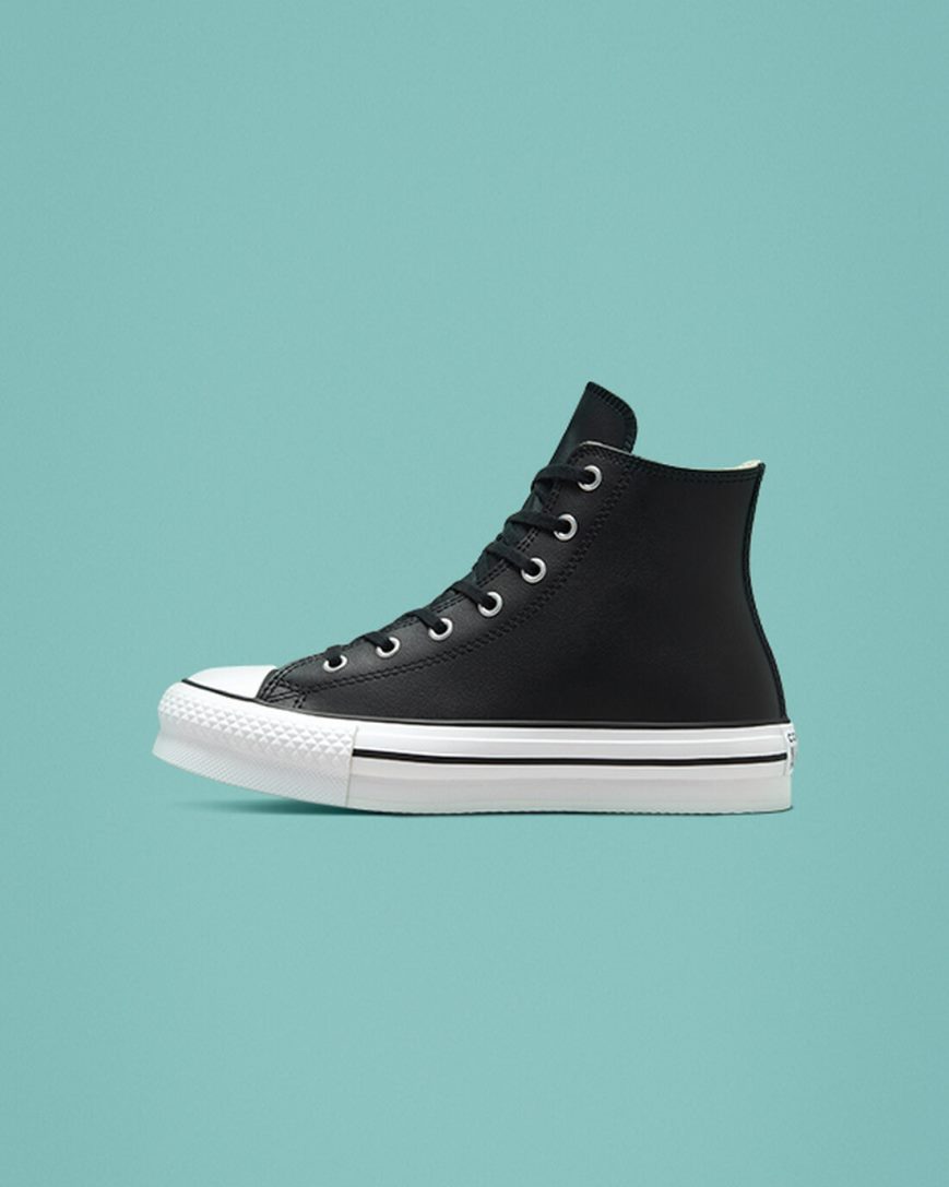 Pantofi Platforma Baieti Converse Chuck Taylor All Star Lift Piele Inalti Negrii Bej Albi | RO RKFWH528